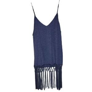 Skies are Blue glitter navy fringe tanktop L